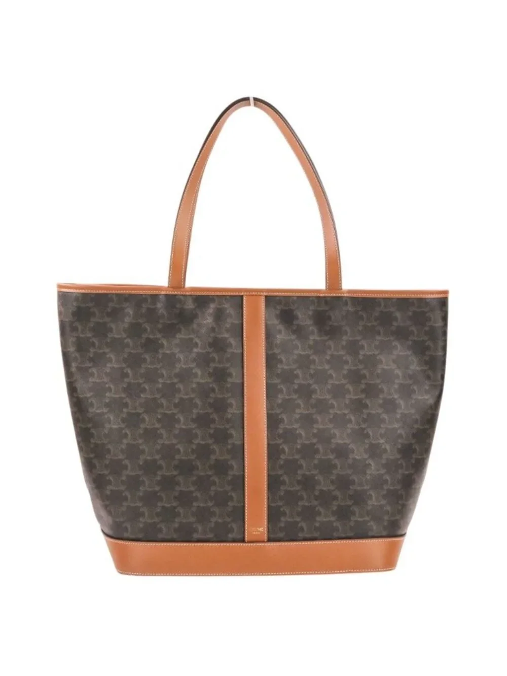 Celine Cabas Triomphe Canvas Leather Tote Shoulder Bag Brown Black